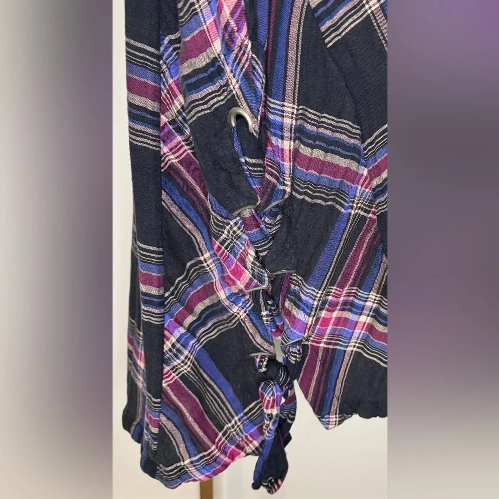 Free People Multicolor Plaid Oversized Shirt Mini Dress